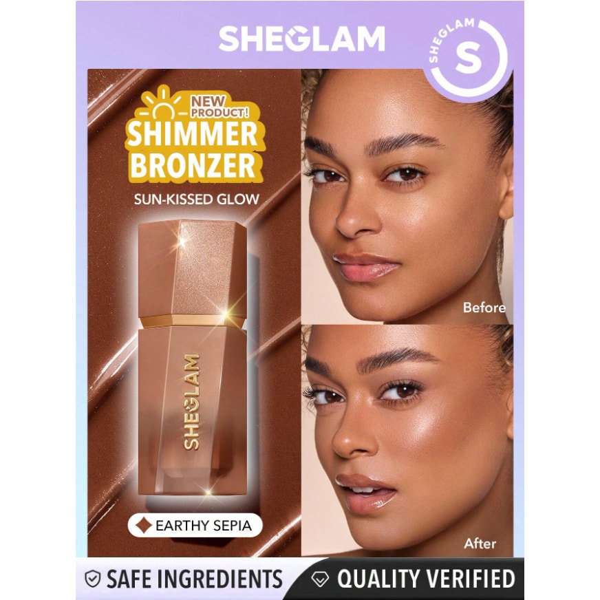 SHEGLAM Liquid Shimmer Bronzer – Earthy Sepia | Medium to Deep Skin | Warm Brown