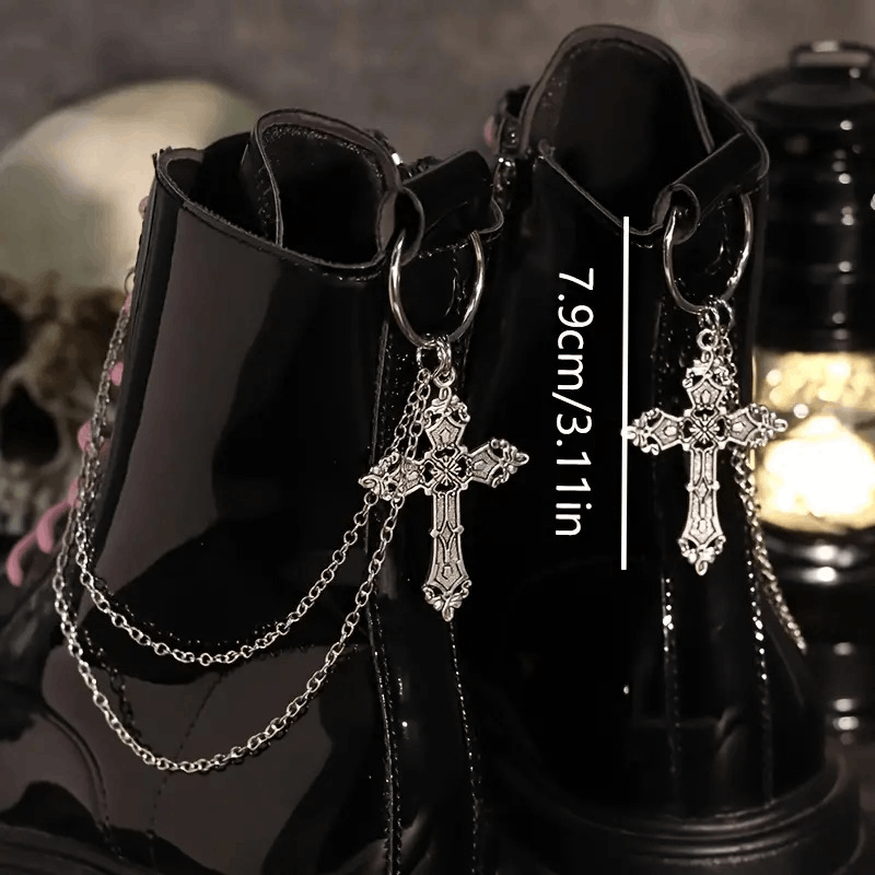 Goth Emo Rave Punk Silver Metal Cross Boot, Shoe Charms Decoration