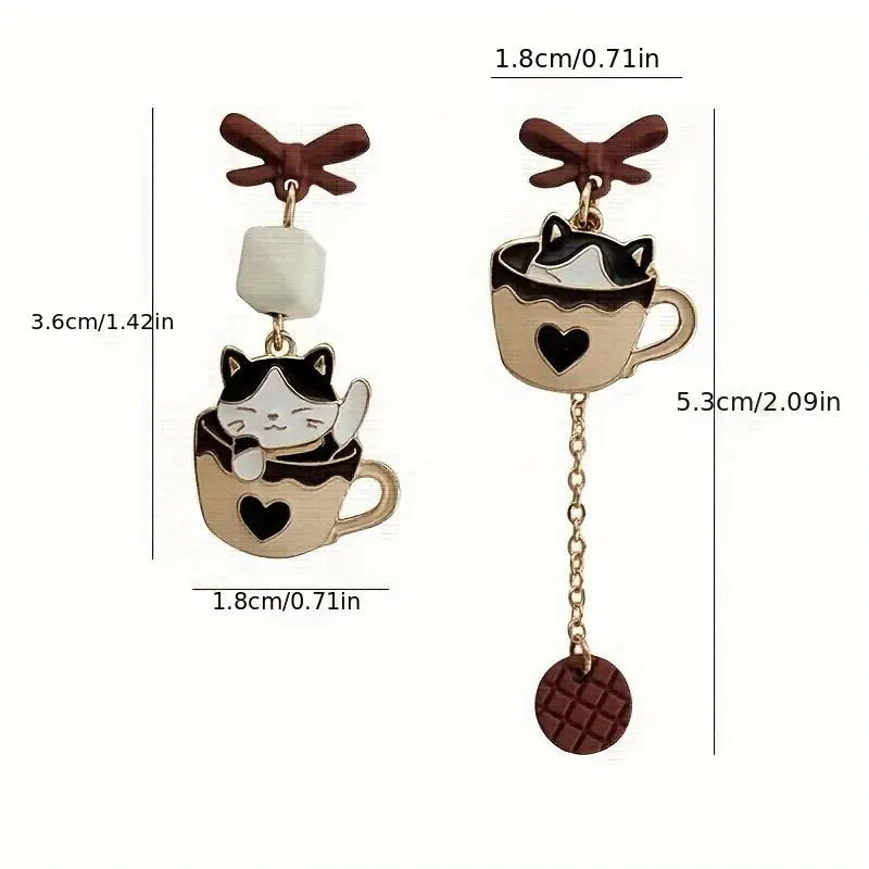 Wicked Silk Cute Coffee Kitty Cat Teacup Earrings