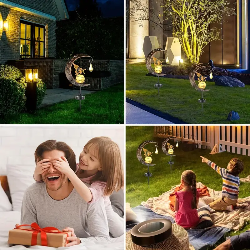 Solar-Powered LED Moon Fairy Garden Light Up Lawn Lamp Decoration