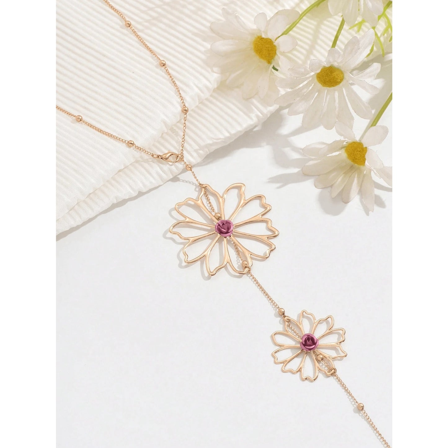 Gold Floral Body Chain Necklace – Back Jewelry for Dresses, Beach, or Festivals