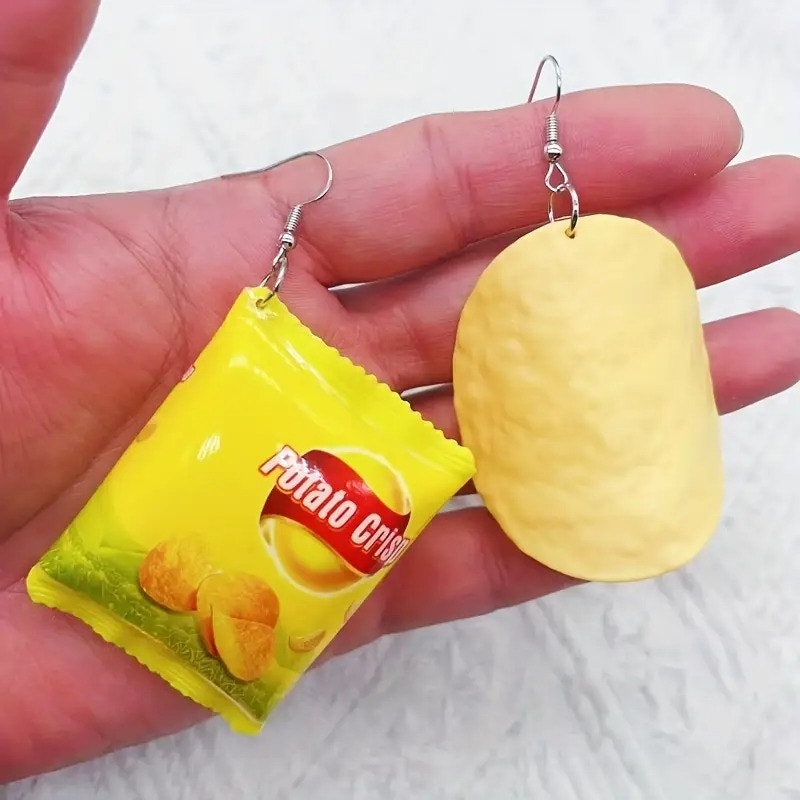 Funny Potato Chip & Bag Earrings – Mismatched Snack Dangle Earrings