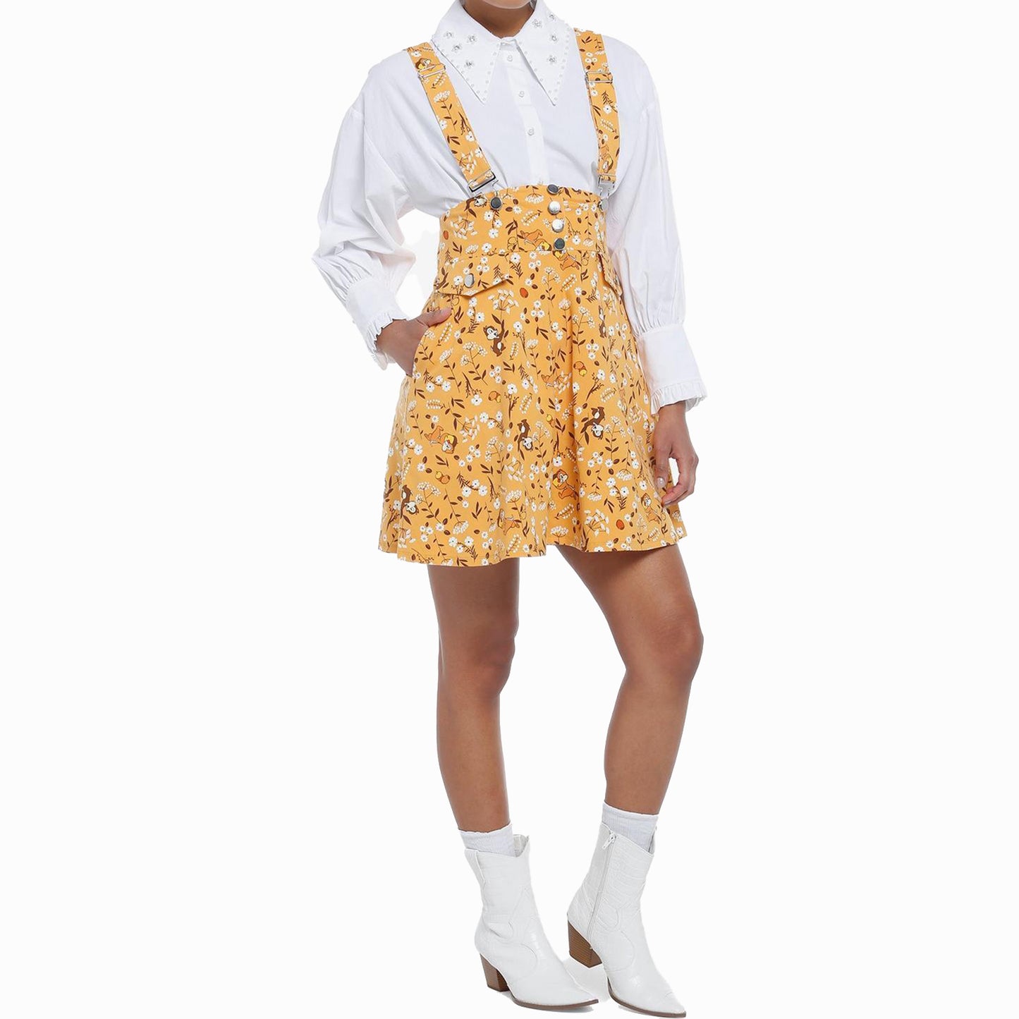 Disney Chip 'N' Dale Yellow Floral Disney bound Suspender Skirt