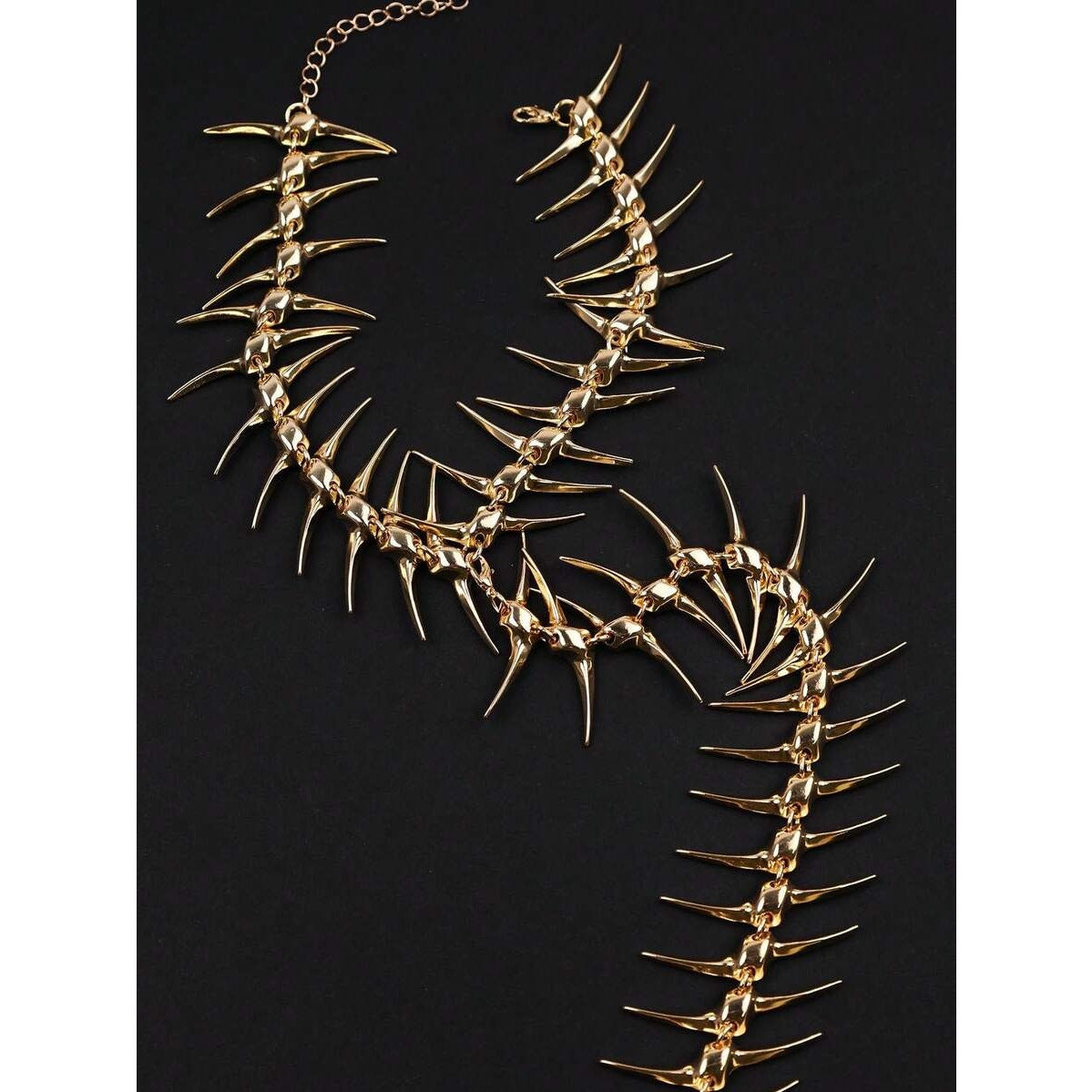 Punk Avant-garde Gold Skeleton Spine Bone Statement Choker Necklace