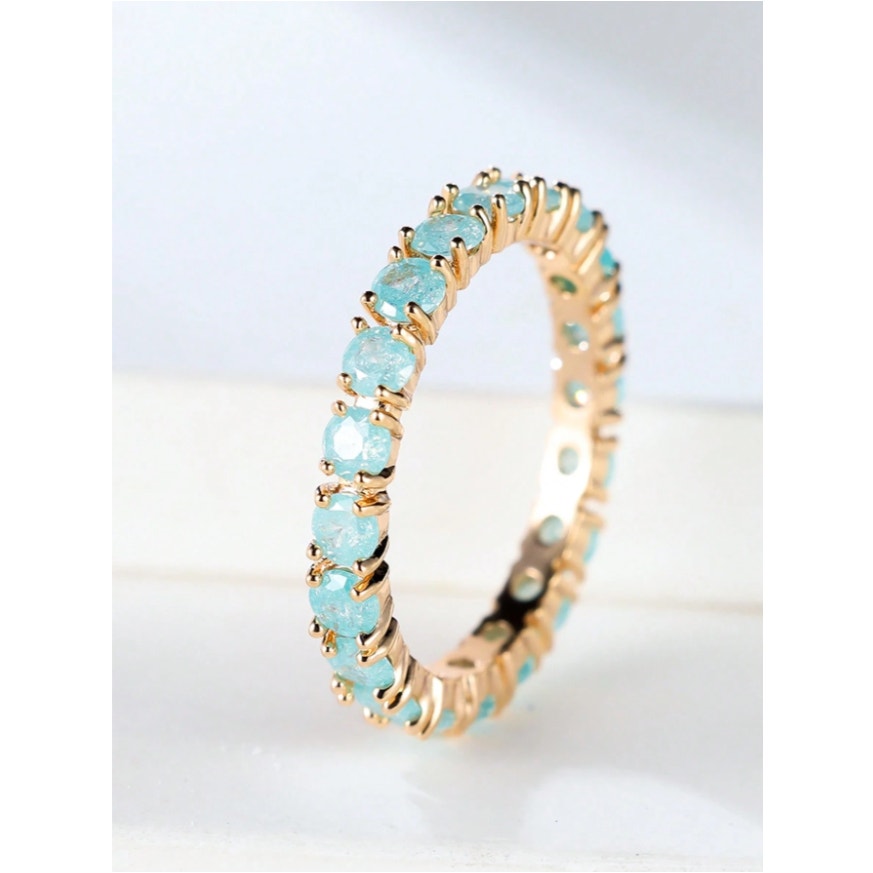 Eternity Ring Band-Baby Blue Aqua Crystal Stone Daianty Stackable Ring (Size 7)