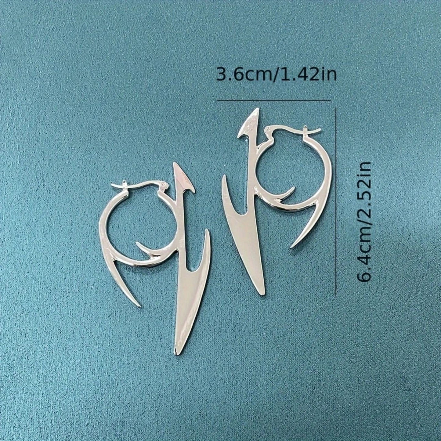 Futuristic Silver Abstract Dagger Hoop Earrings – Statement Blade Drop Earring