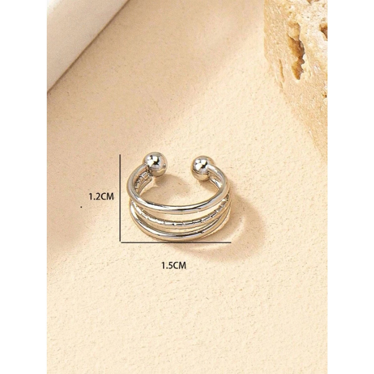 Silver Triple Band Fake Lip Ring – Adjustable Clip-On Piercing Jewelry