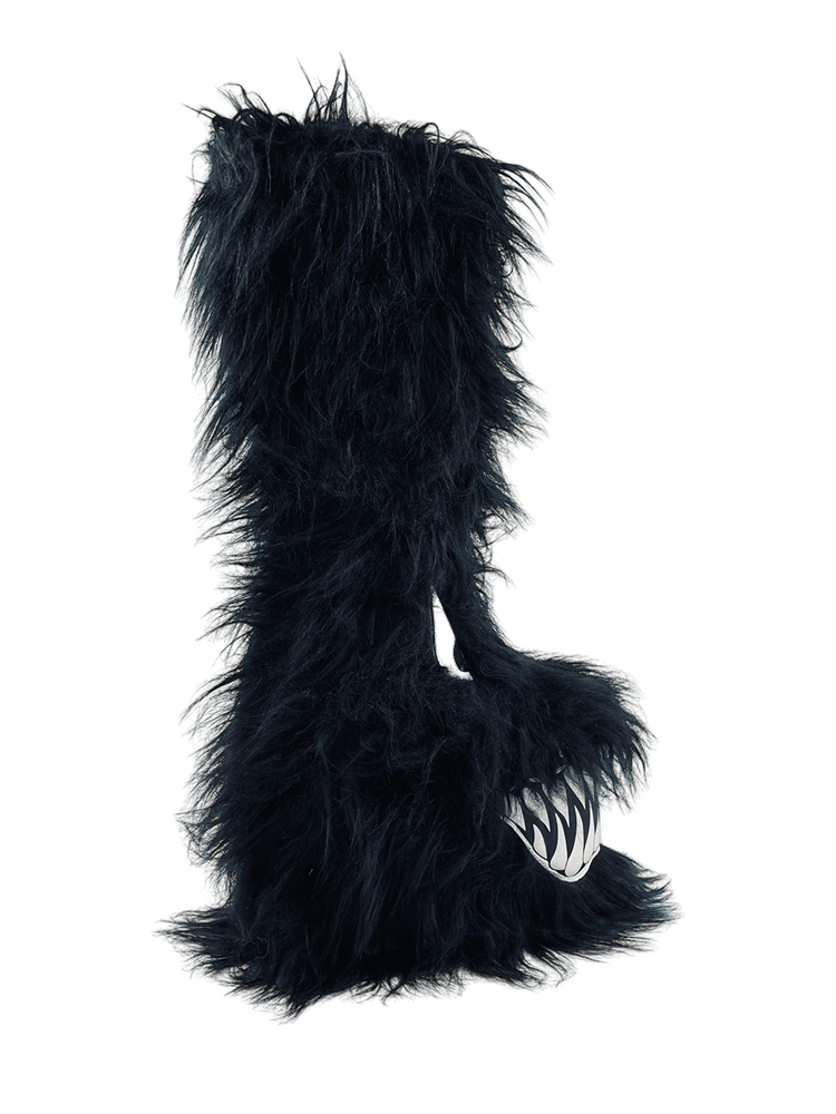 YRU Spooky Goth Emo Punk Fuzzy Monster Boogie Shoes - Black