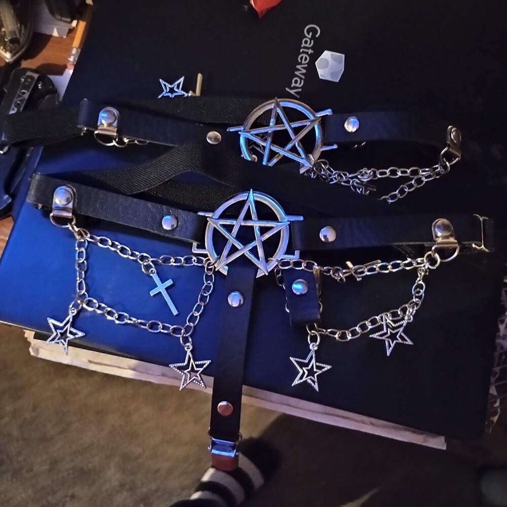 Goth Emo Punk Pentagram Cross & Stars Sexy Leg Garters