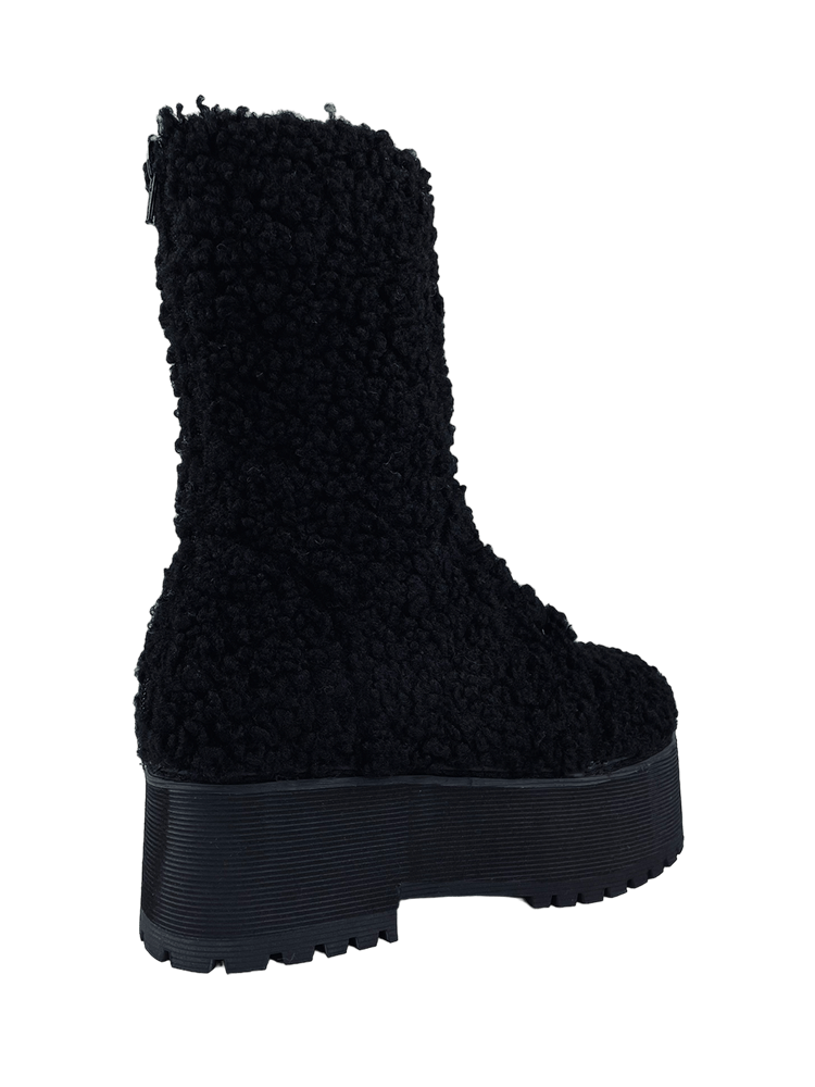 YRU Goth Emo Punk Slayr Hi Platform Boots - Black Sherpa