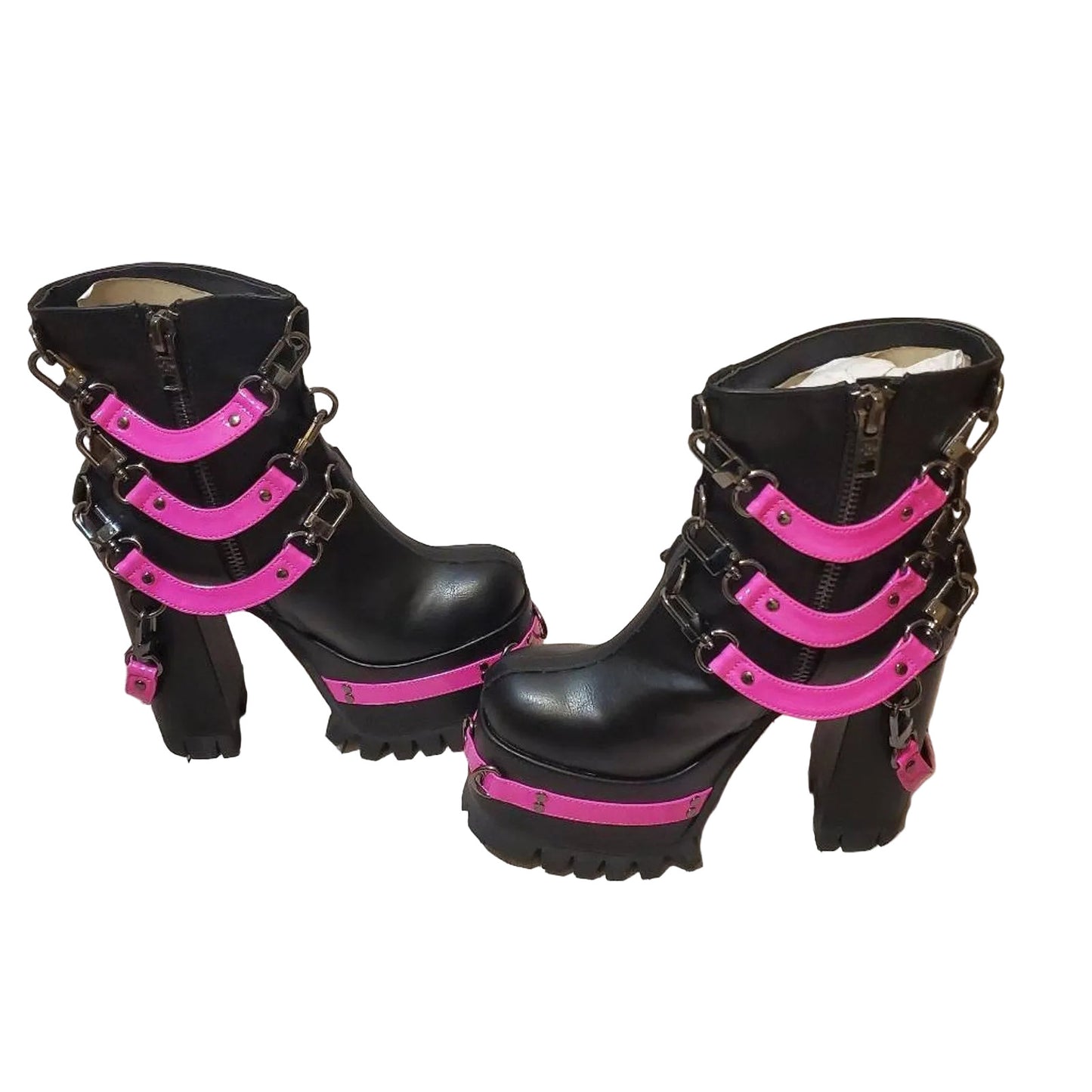 Current Mood Goth Emo Rave Sexy Pink and Black Platform Boots
