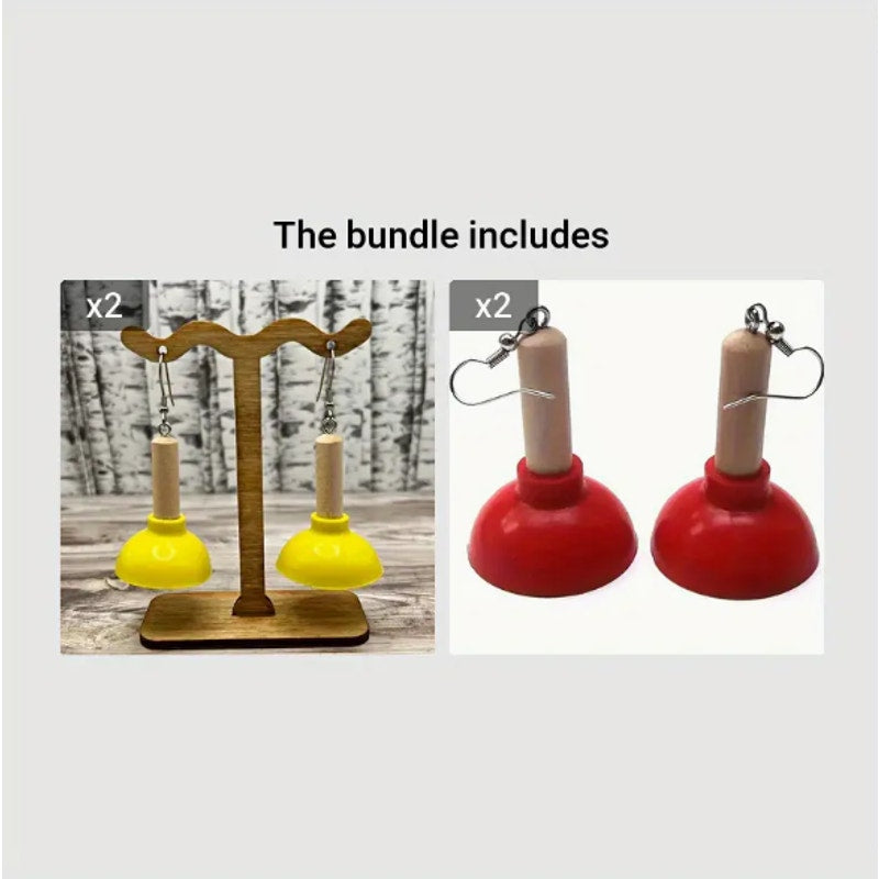 Funny & Cute Flush Toilet Bathroom Plunger Novelty Dangling Earrings