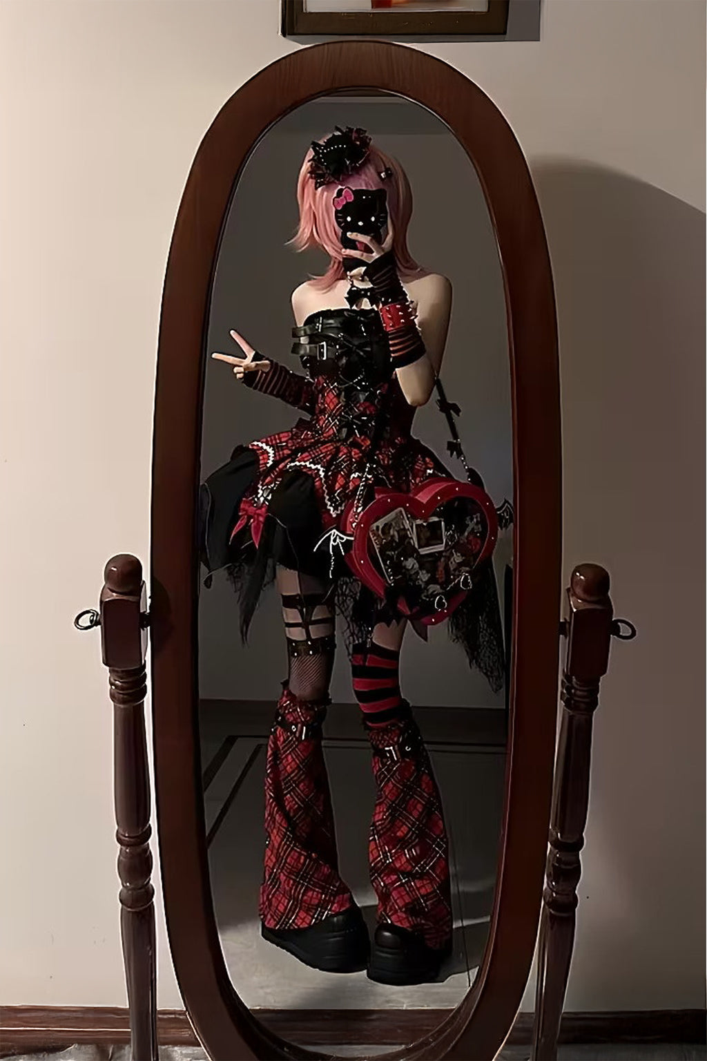 Gothic Heart Ita Bag with Bat Wings PU Leather Crossbody Purse
