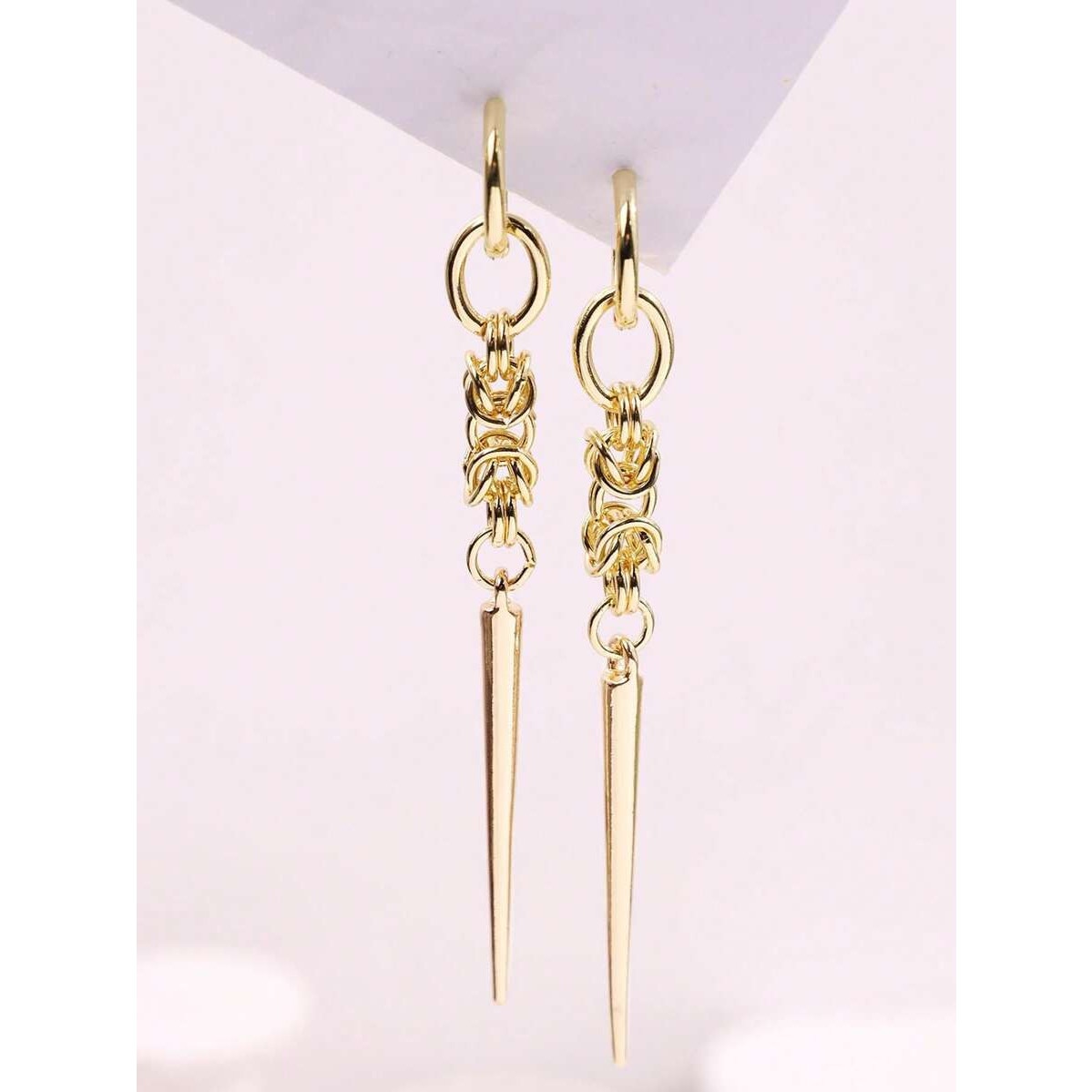 Gold Spike Drop Earrings Chain Link Dangle Hoop Punk Gothic Statement Jewelry