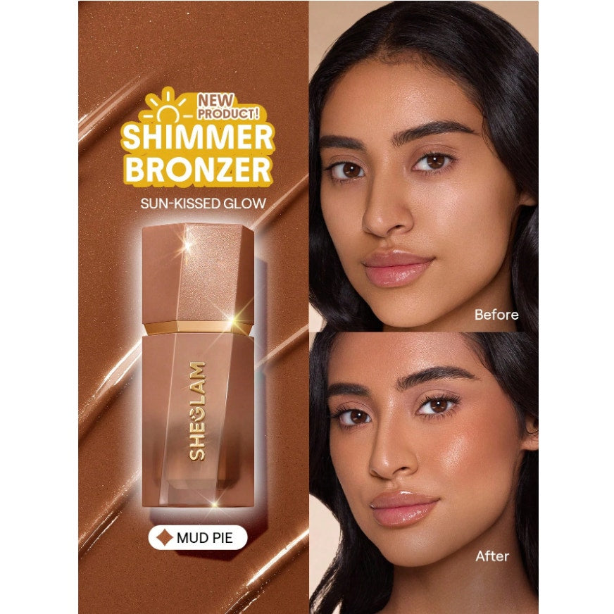 SHEGLAM Liquid Shimmer Bronzer – Mud Pie | Medium to Deep Skin | Rich Neutral
