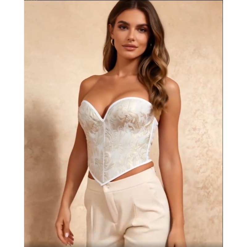 Gold & White Strapless Lace Up Corset Rococo Baroque Style Top