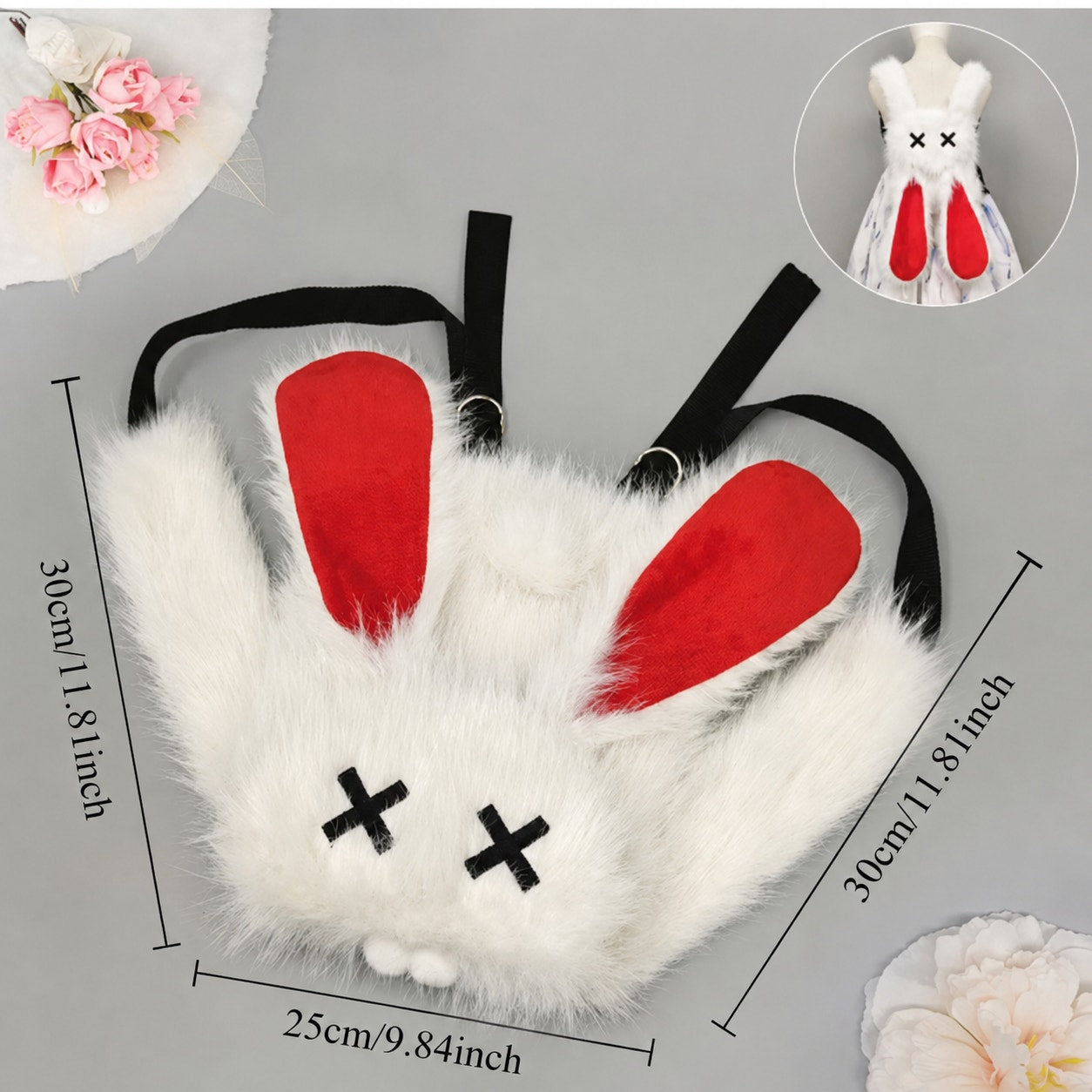 Goth Emo Punk Kawaii Bunny Rabbit Ears Fuzzy Furry Y2K Mini Backpack Bag