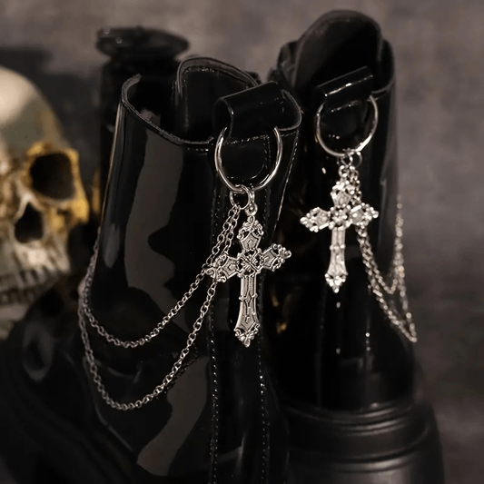 Goth Emo Rave Punk Silver Metal Cross Boot, Shoe Charms Decoration