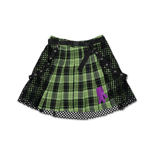 Gloomy Bear Emo Punk Rave Green and Black Mesh Utility Skirt