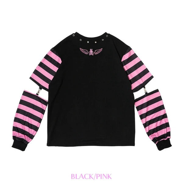 Gothic Emo Harajuku Punk Rock Rave T-Shirt – with Detachable Arm Warmers L