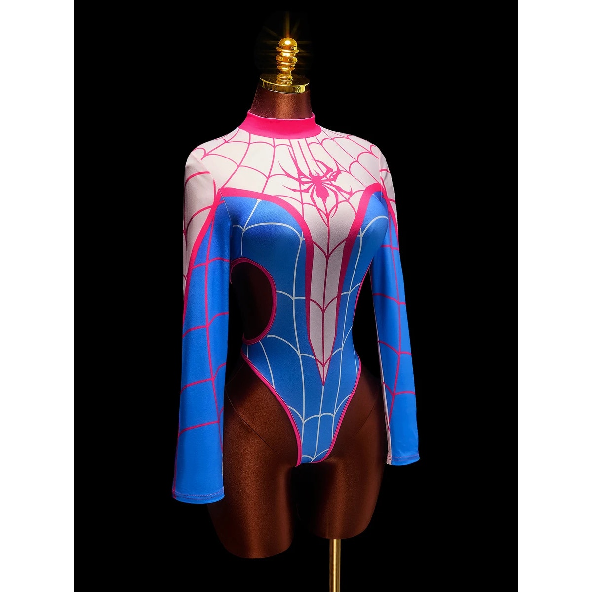 Spider Girl, Spider Woman, Blue & Pink Superhero Sexy Bodysuit Cosplay Outfit XS