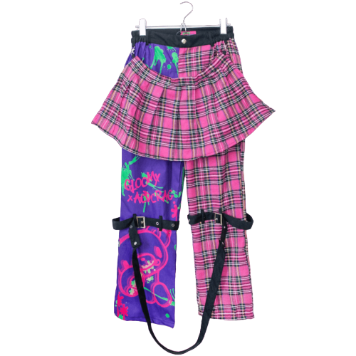 Gloomy Bear Pastel Hot Pink & Purple Checkered Punk Rock, Emo, Rave Pants