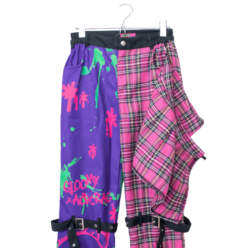 Gloomy Bear Pastel Hot Pink & Purple Checkered Punk Rock, Emo, Rave Pants