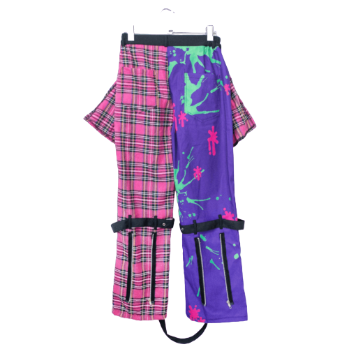 Gloomy Bear Pastel Hot Pink & Purple Checkered Punk Rock, Emo, Rave Pants