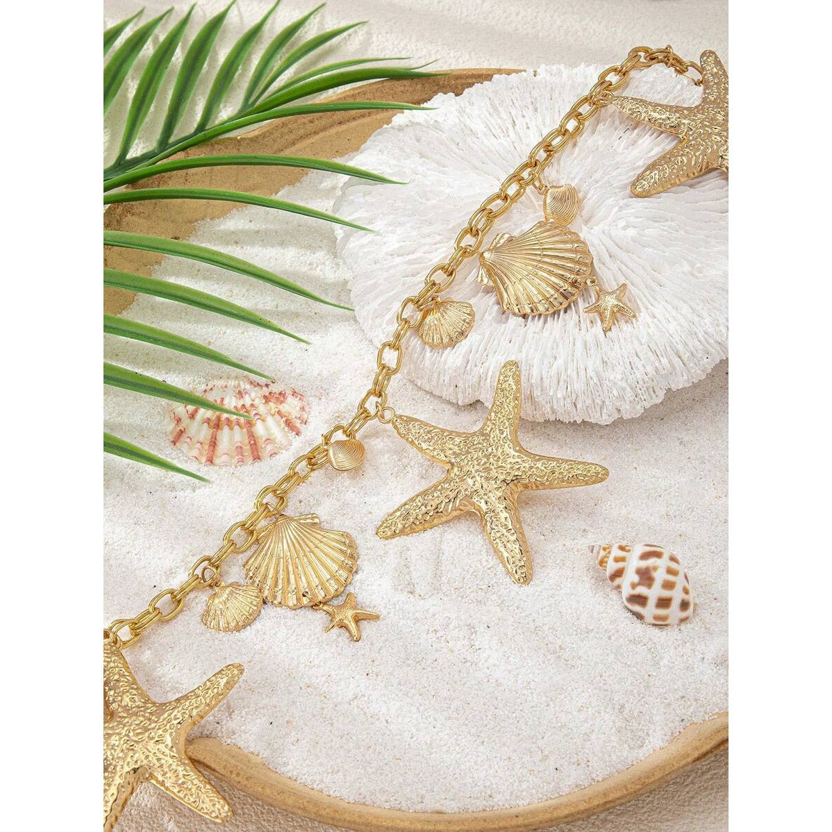Gold Golden Starfish & Beach Boho Seashell Waist Chain Belt