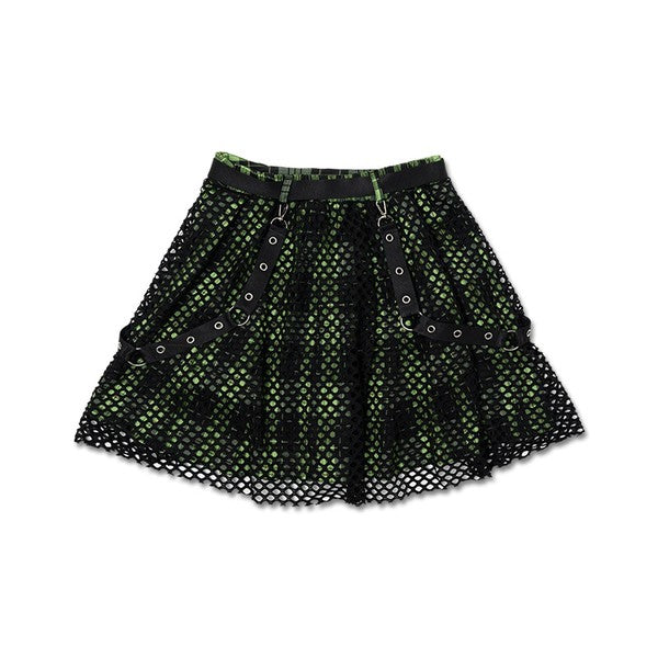 Gloomy Bear Emo Punk Rave Green and Black Mesh Utility Skirt