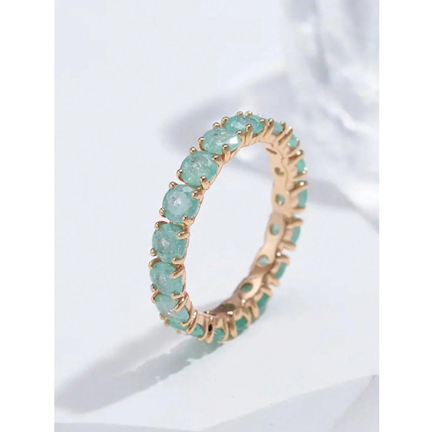Eternity Ring Band-Mint Green Aqua Crystal Stone Daianty Stackable Ring (Size 7)