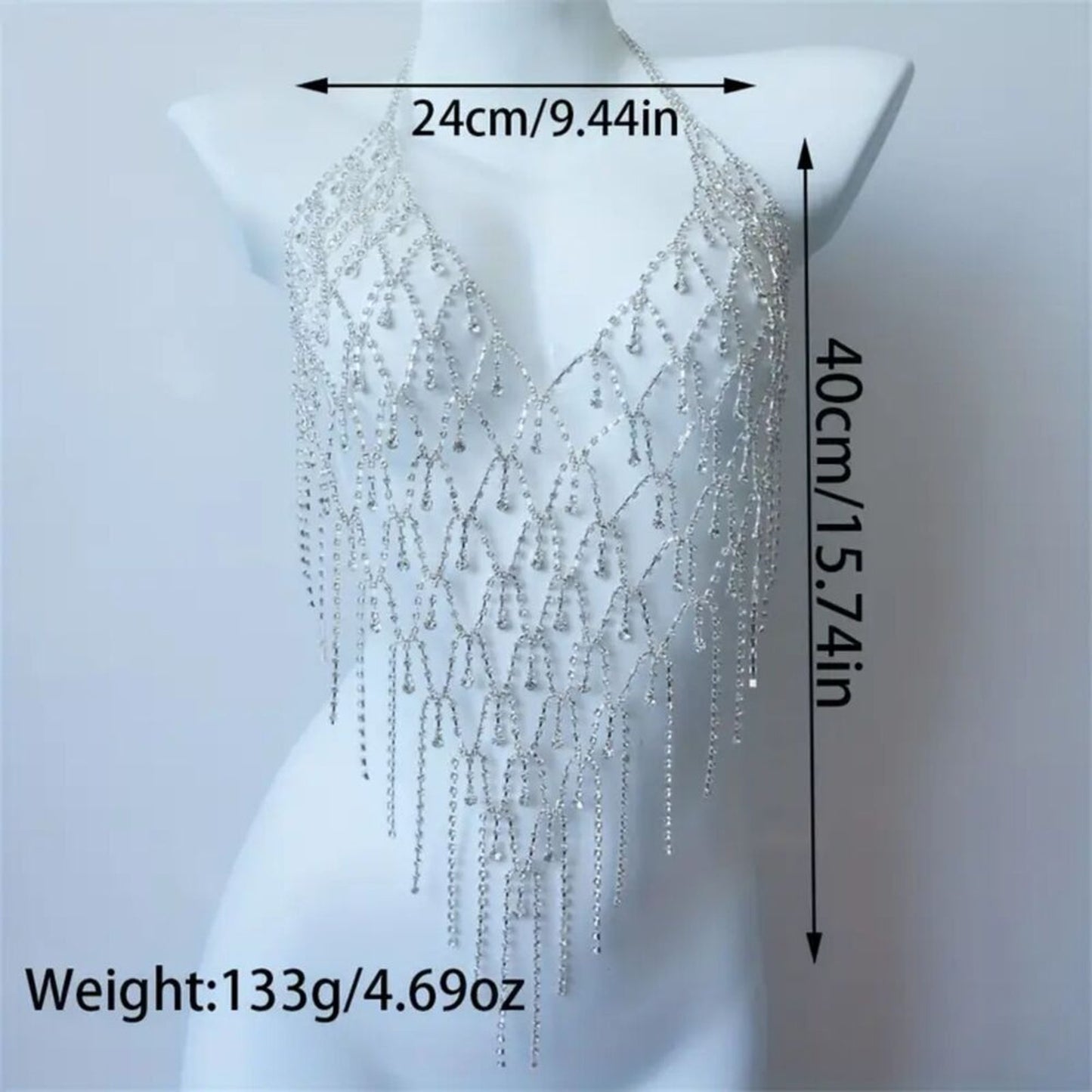 Crystal Silver Rhinestone Jewelry for Cub, Rave & Festivals Body Chain Top