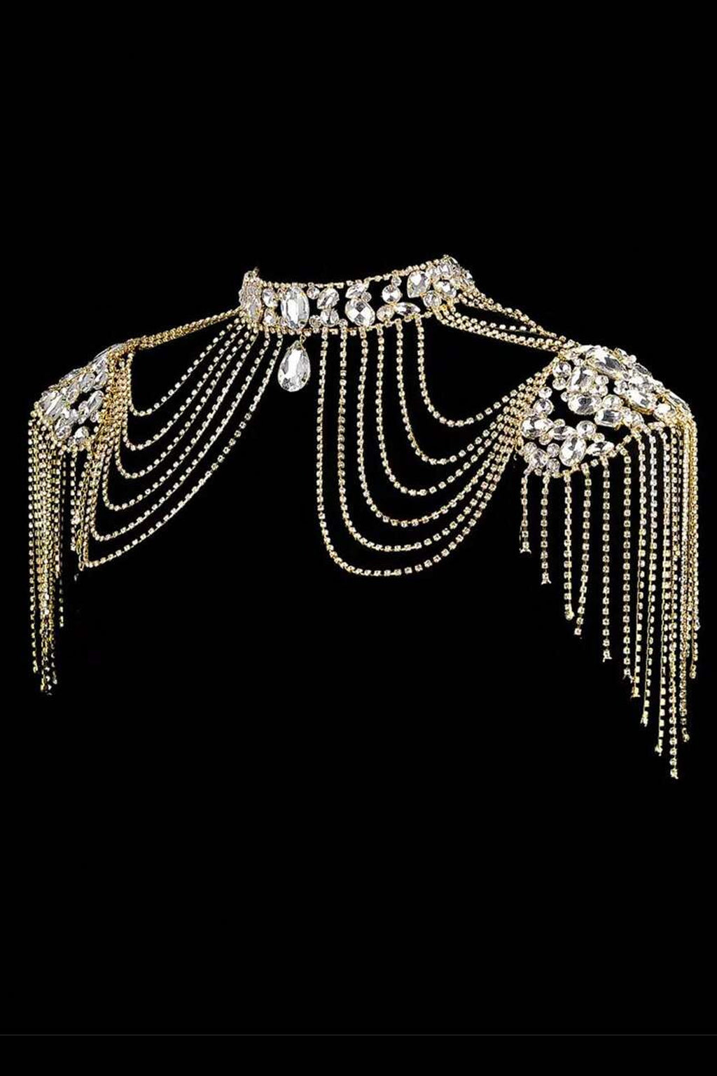 Beautiful Gold Fashion Top Shoulder Rhinestone Jeweled Statement Piece