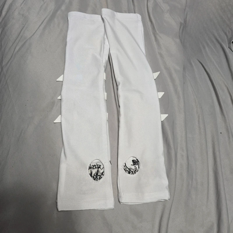 White Gothic Fingerless Arm Warmers Punk Buckle Gloves Grunge Embroidery