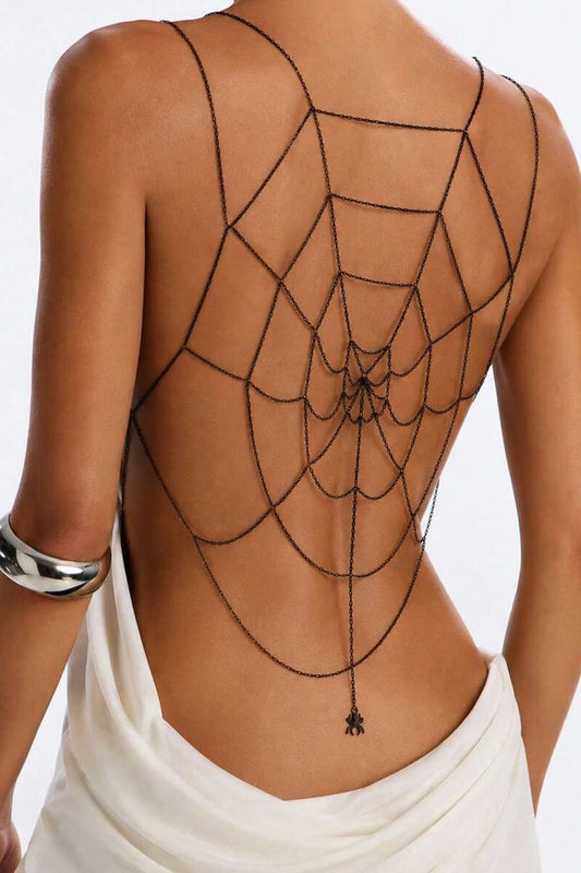 Gothic Goth Halloween Black Spider Web Back Chain Harness Body Jewelry