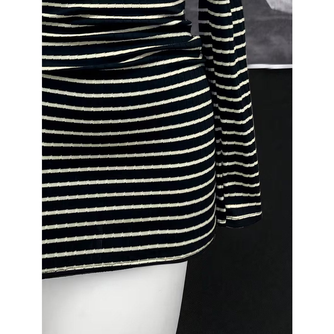 Emo Egirl E-girl Y2k Asymmetrical Modern Bodycon Stripe Dress Black/White