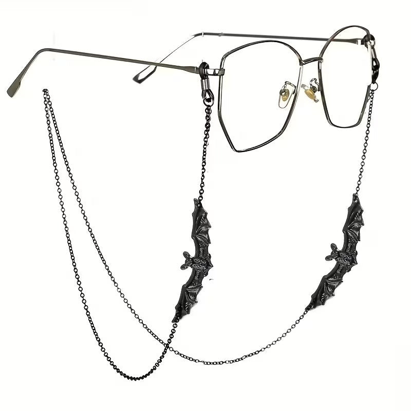 Gothic Bat Eyeglass Chain Black Glasses Holder Necklace Halloween Sunglasses