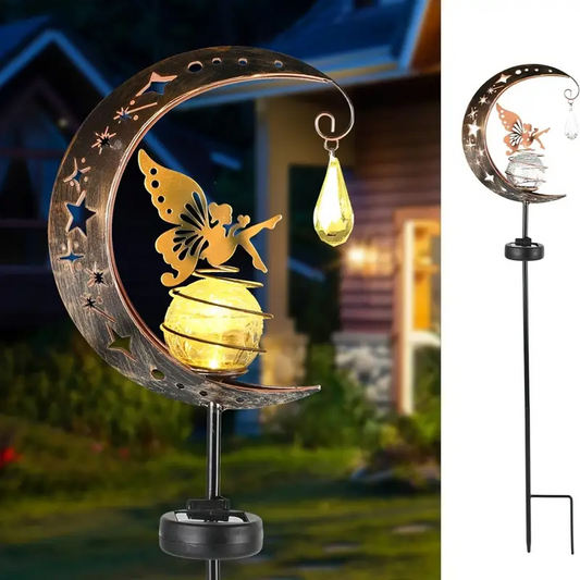 Solar-Powered LED Moon Fairy Garden Light Up Lawn Lamp Decoration