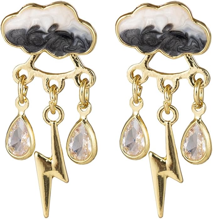 Wicked Silk Rain Rainy Day Cloud Cloudy Lightning Bolt Earrings