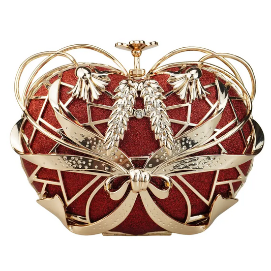 Wicked Silk Elegant Luxurious Red & Gold Gilded Royal Heart Crossbody/Clutch Purse