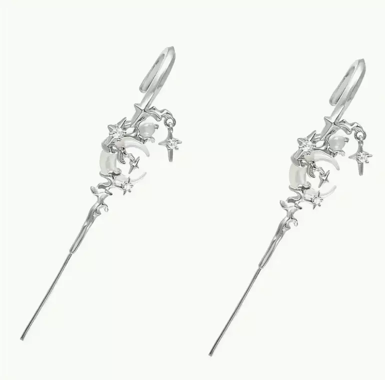 Elegant anime Star and Moon fashion silver earrings