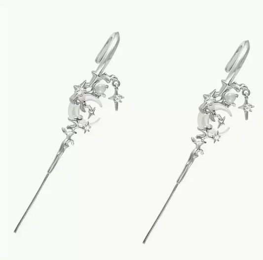 Elegant anime Star and Moon fashion silver earrings