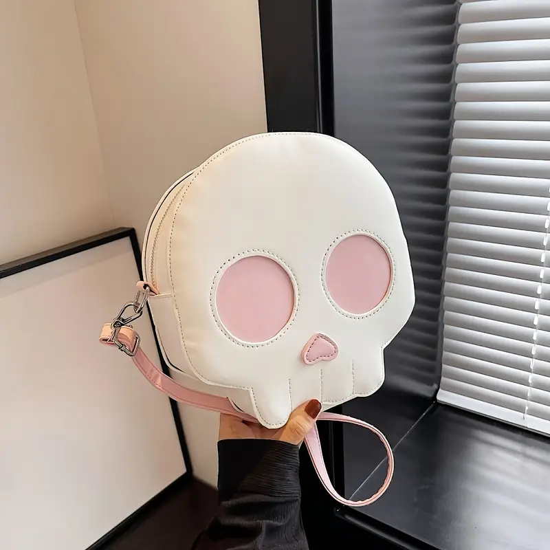 Wicked Silk Emo Kawaii White & Pink Crossbody Skull Purse Bag