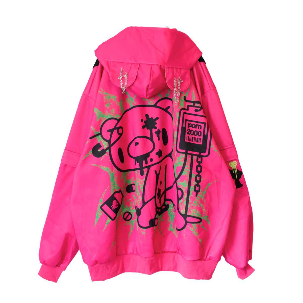 Gloomy Bear Emo Rave Hot Pink Oversized Mesh Jacket