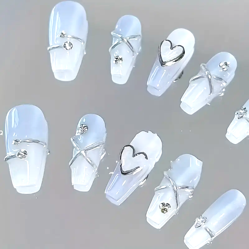 10PCS Y2K Ballet Coffin Cute Demure Pastel Press on Nails, Medium Length