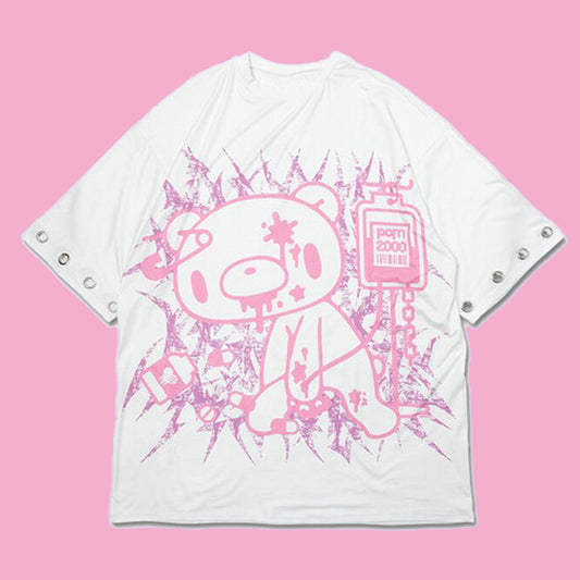 Gloomy Bear Emo, Punk, White & Pink Oversized XXL T shirt Mens Unisex Sizing