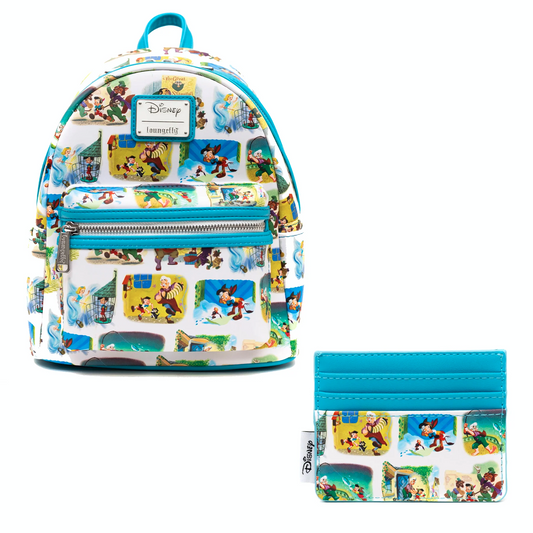 Loungefly Disney Pinocchio Little Golden Book Scenes AOP Backpack + Wallet SET