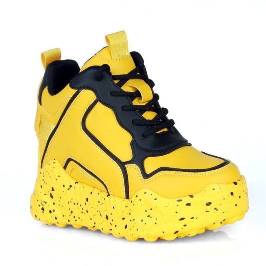 Anthony Wang Combat Yellow Hidden Wedge Platform Women's Sneakers