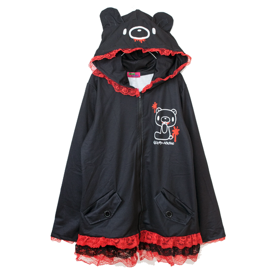 Gloomy Bear Black and Red Lace Trimmed Hooded Hoodie Cloak ONE SIZE FITS MOST