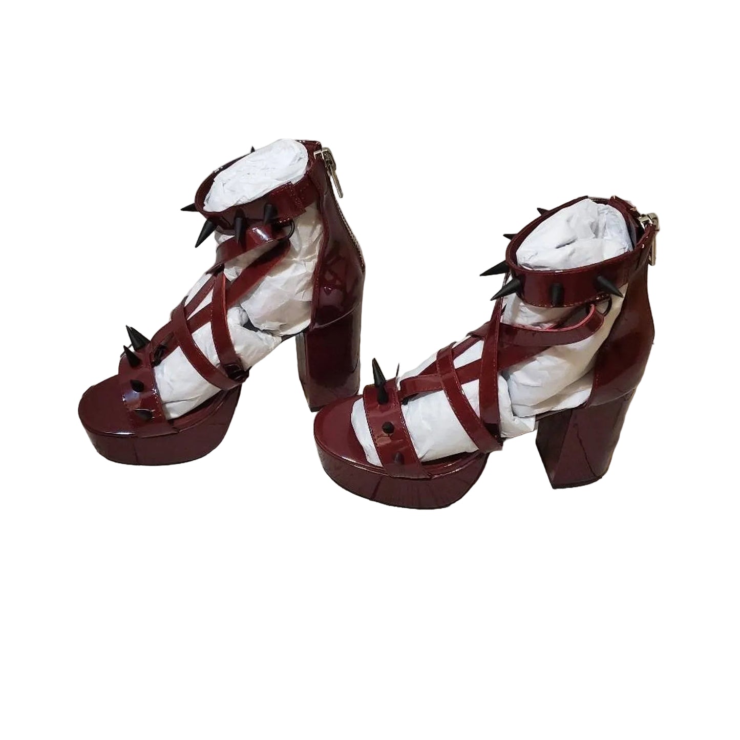 Widow Goth, emo, Sexy Spiked Pentagram Red Spiked Sandals